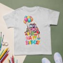 Pink Tractor Birthday T-Shirt for Girls Farm Theme Cute Party Outfit Kids Birthday Gift Fun Balloon & Cake Design