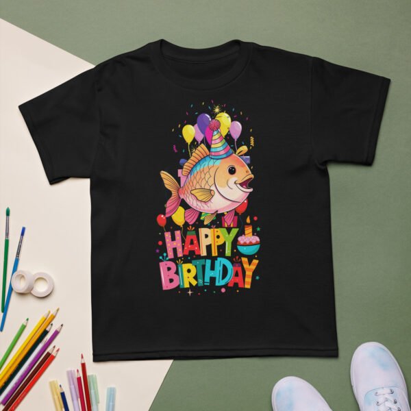 Whimsical Cartoon Fish Kids Birthday T-Shirt Fun Party Tee for Boys & Girls Cute Ocean-Themed Gift Soft & Comfortable Tee - Image 2