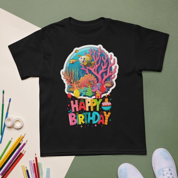 Kids Birthday Underwater T-Shirt Ocean Theme Boys & Girls Party Tee Fish & Coral Reef Design Fun & Colorful Gift - Image 2