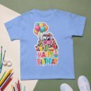 Pink Tractor Birthday T-Shirt for Girls Farm Theme Cute Party Outfit Kids Birthday Gift Fun Balloon & Cake Design