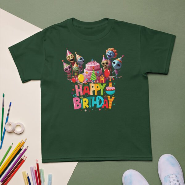 Whimsical Alien Kids Birthday T-Shirt Cute Cartoon Party Tee for Boys & Girls Top Fun & Colorful Celebration Shirt - Image 4