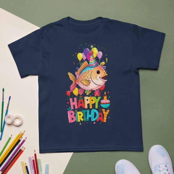 Whimsical Cartoon Fish Kids Birthday T-Shirt Fun Party Tee for Boys & Girls Cute Ocean-Themed Gift Soft & Comfortable Tee