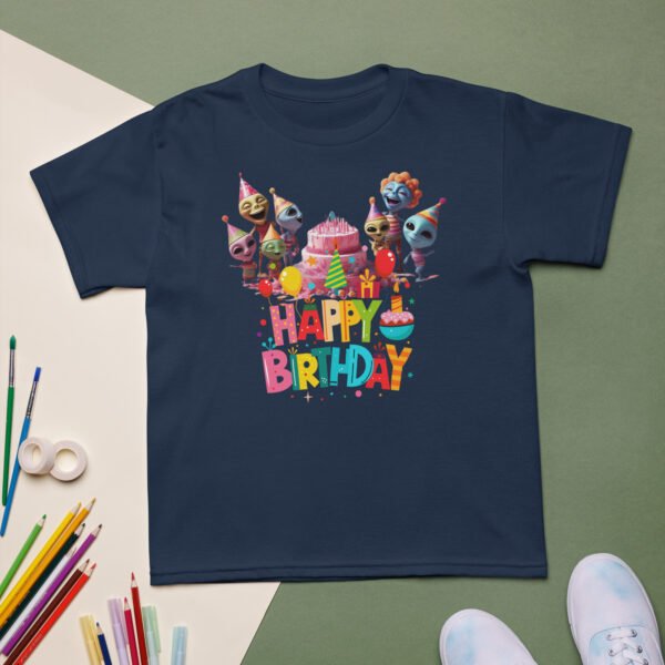 Whimsical Alien Kids Birthday T-Shirt Cute Cartoon Party Tee for Boys & Girls Top Fun & Colorful Celebration Shirt - Image 3